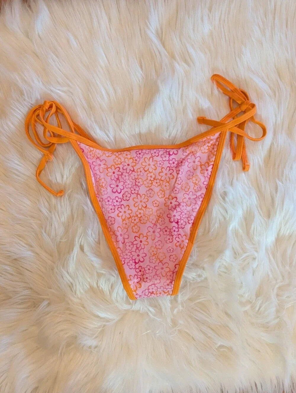 Frankies Bikinis Pink And Orange Floral String Bikini Bottom